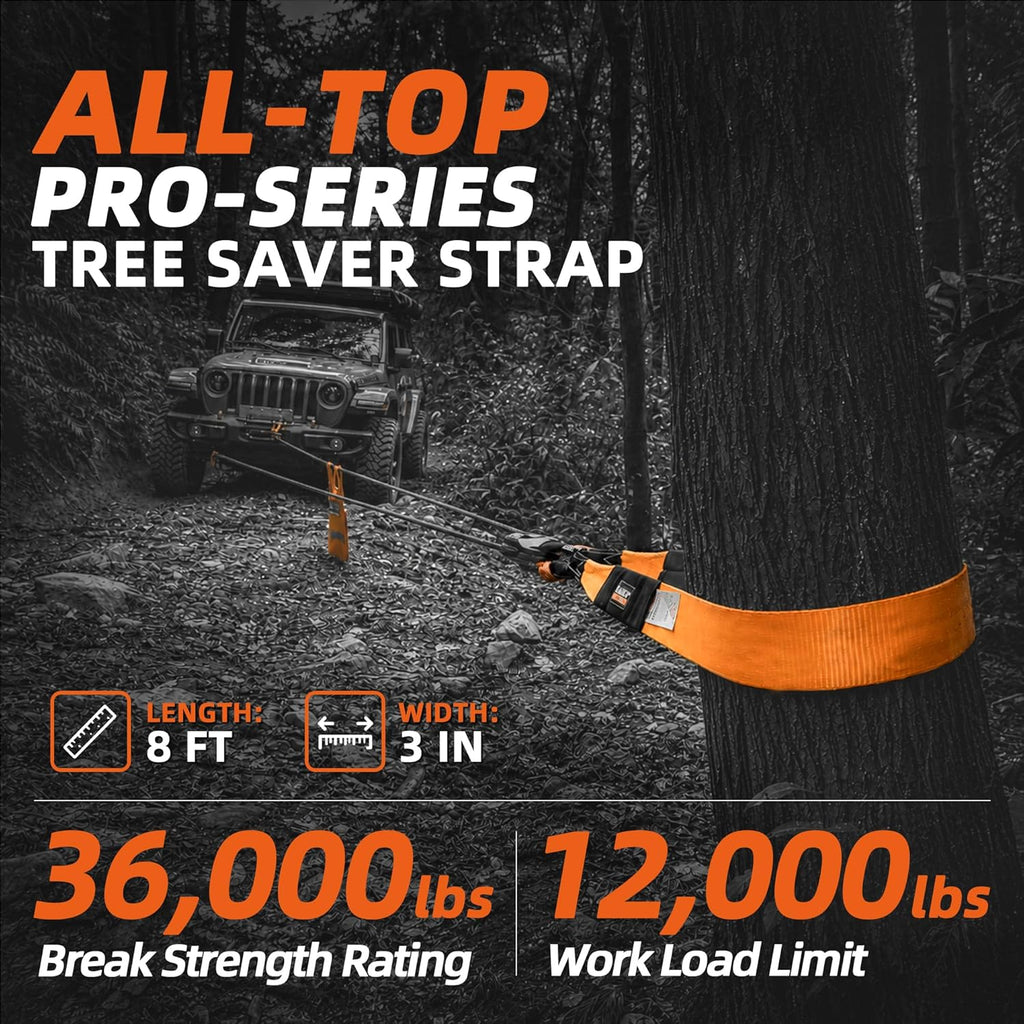 Tree Saver Strap 3In X 8Ft Certified 36000Lbs Break Strength, Emergency Recovery Tow Strap Winch Extension Rope with Oversize Carry Bag