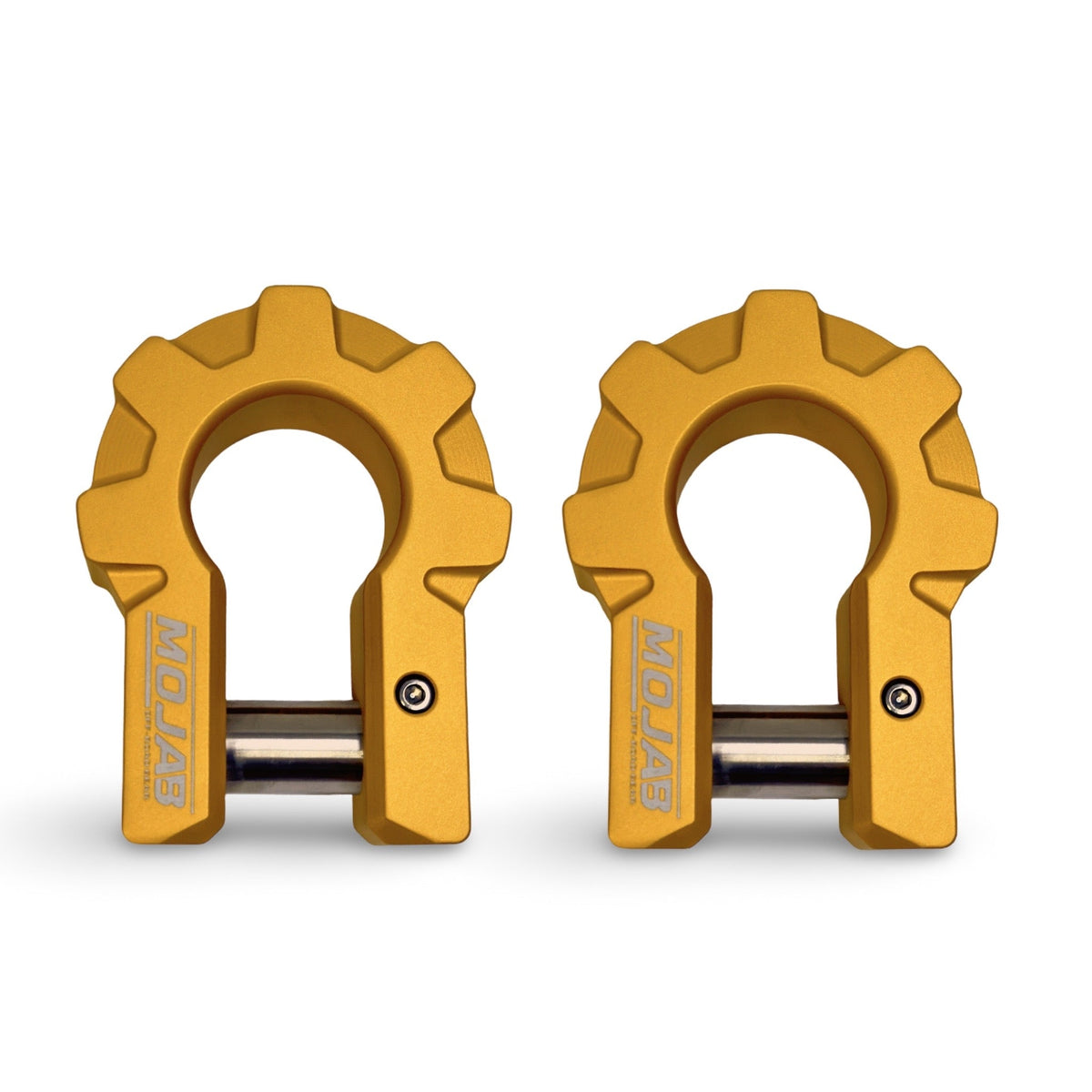 MOJAB OFFROAD 3/4-inch aluminum D-shackle set, 9-ton capacity, durable off-road recovery shackles with secure pin closure.