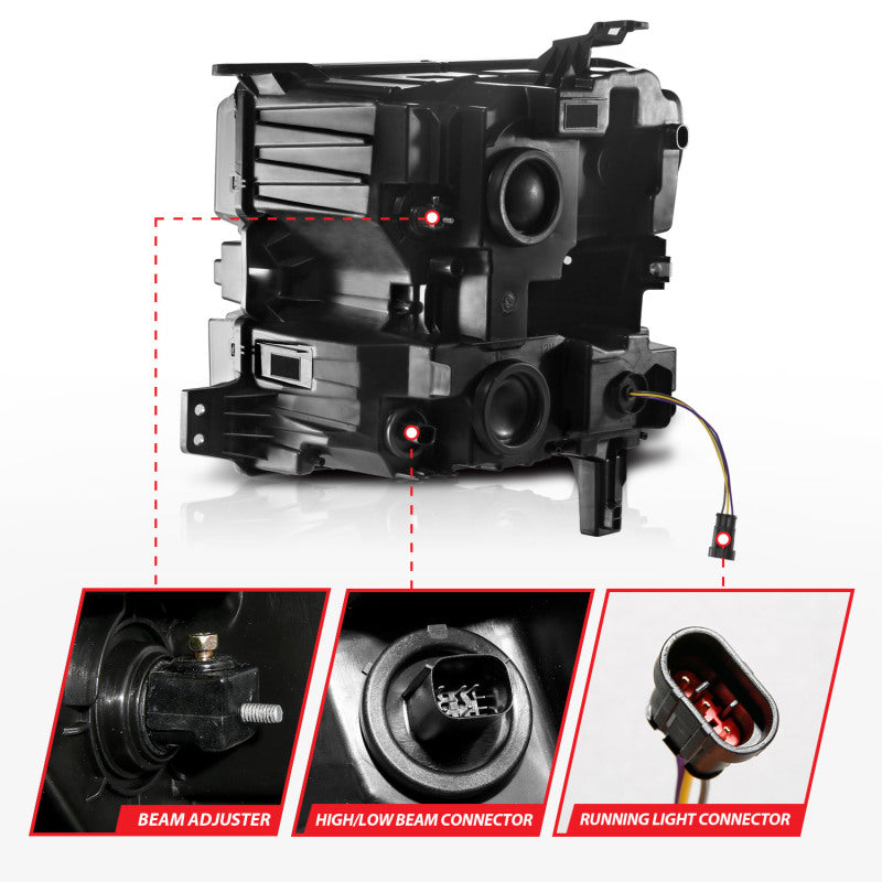ANZO 19-22 Chevrolet Silverado 1500 LED Proj HL w/Lgt Bar SwBk Seq. Blk w/In. Light - Passenger Side 111566-R