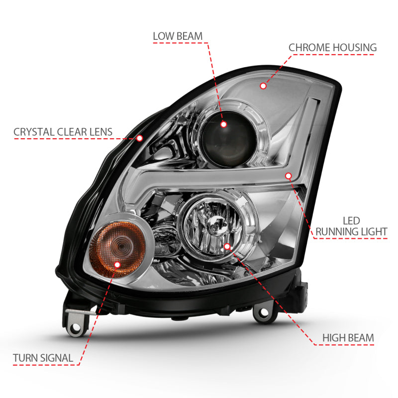 ANZO 2003-2007 Infiniti G35 Projector Headlight Plank Style Black (HID Compatible, No HID Kit ) 121557