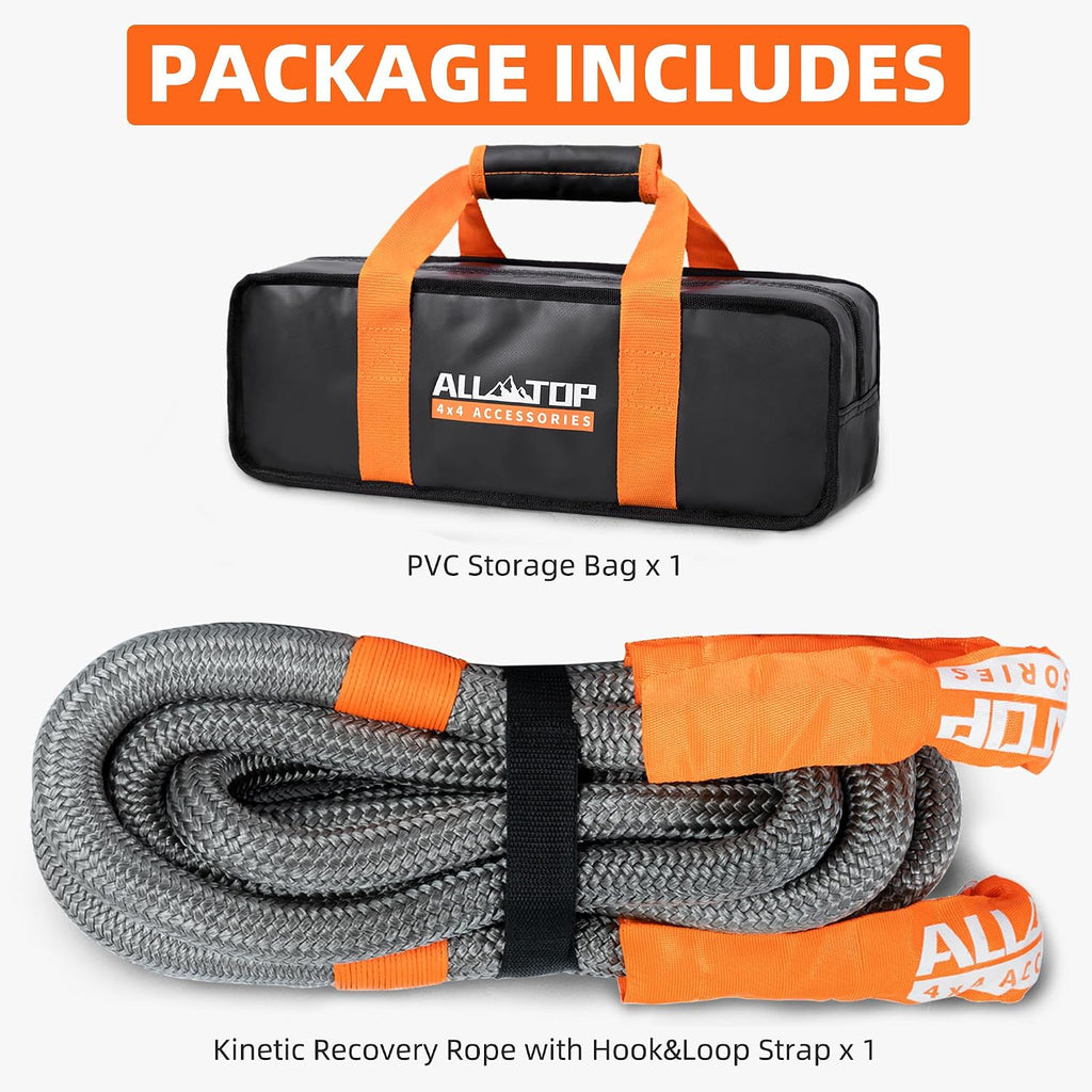 Gray 4XNation Kinetic Recovery Rope, 1 inch x 30 ft, heavy-duty with 30+% elasticity and 16,000 lbs load limit for off-road vehicles.