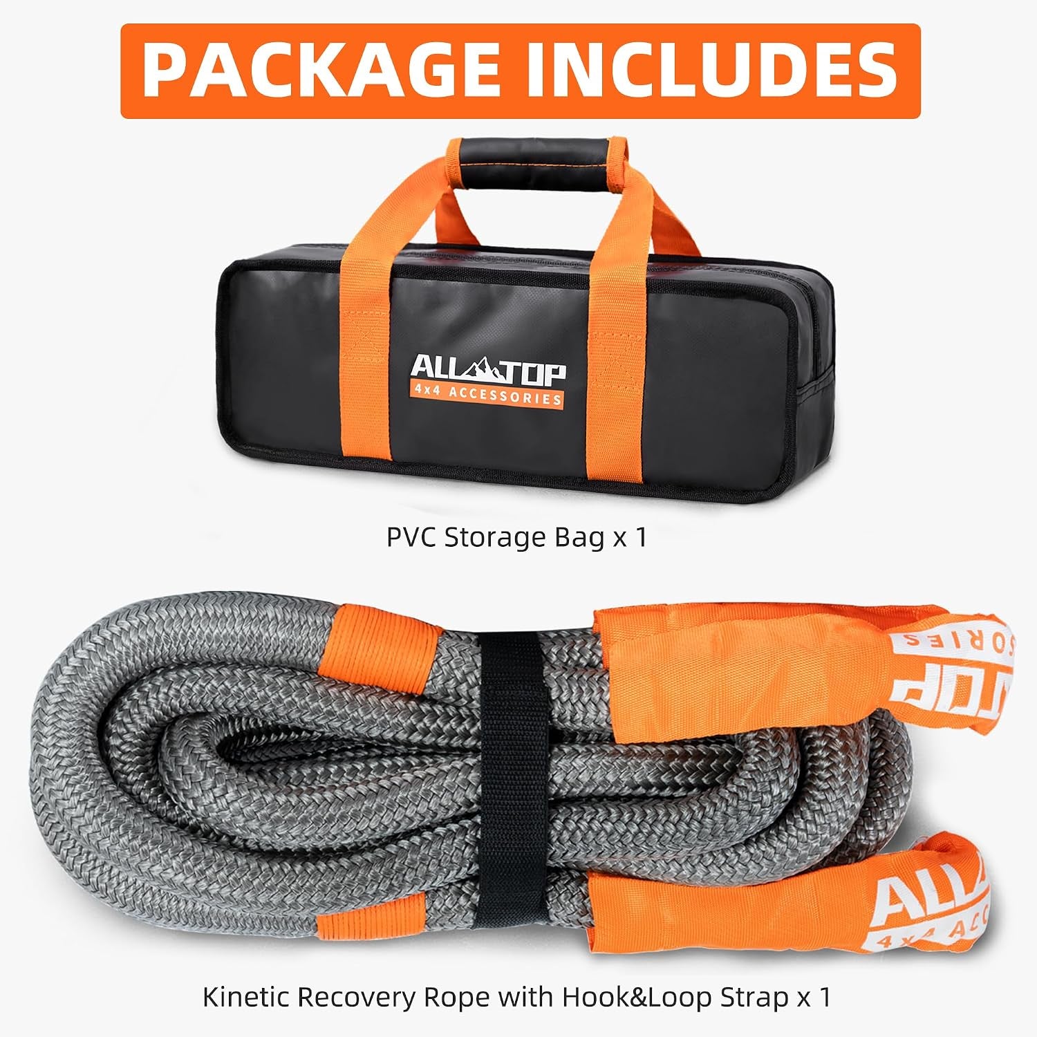 Gray 4XNation Kinetic Recovery Rope, 1 inch x 30 ft, heavy-duty with 30+% elasticity and 16,000 lbs load limit for off-road vehicles.