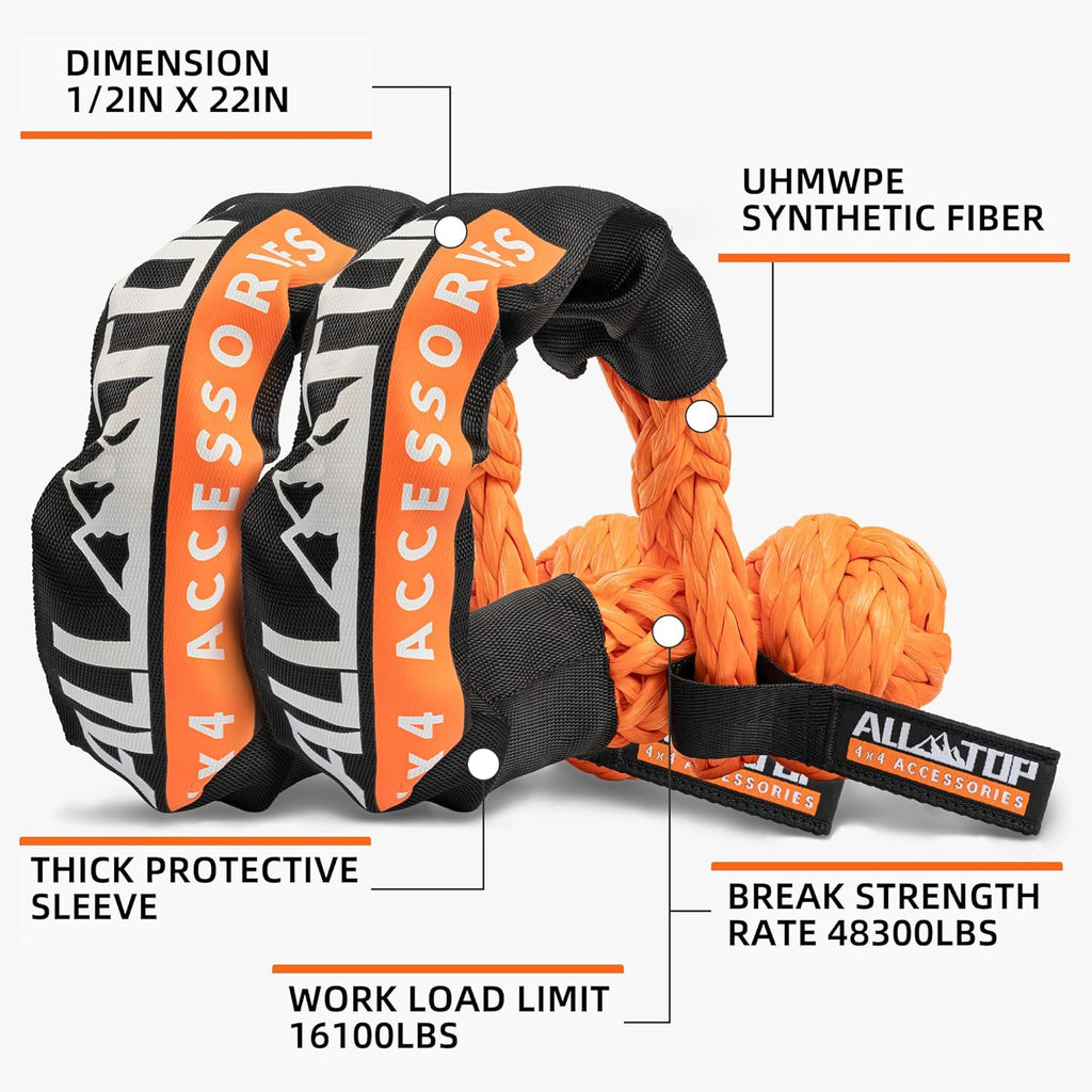4XNation reflective kinetic rope kit with 2 soft shackles, heavy-duty 30ft, 48,000 lbs capacity, high elasticity, for off-road recovery.