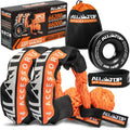 Black synthetic soft shackle and recovery ring kit with two shackles and a snatch pulley ring for winch tackle systems.