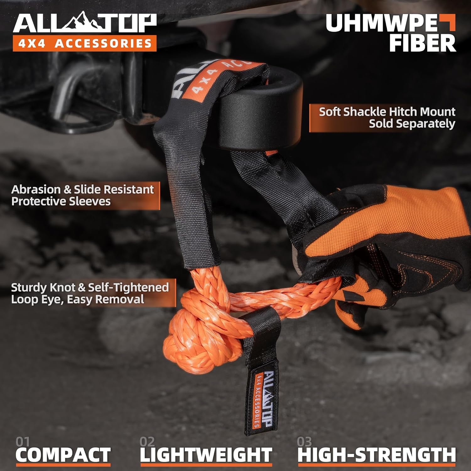 4XNation synthetic soft shackle and recovery ring kit with two 3/4-inch shackles and a snatch pulley for winch systems.