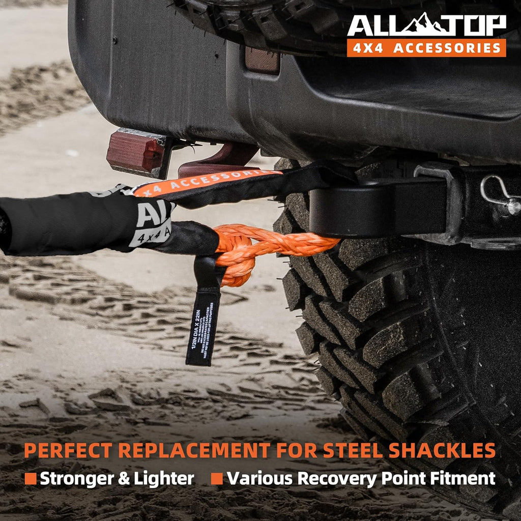 4XNation synthetic soft shackle and recovery ring kit with two 3/4-inch shackles and a snatch pulley ring for winch systems.