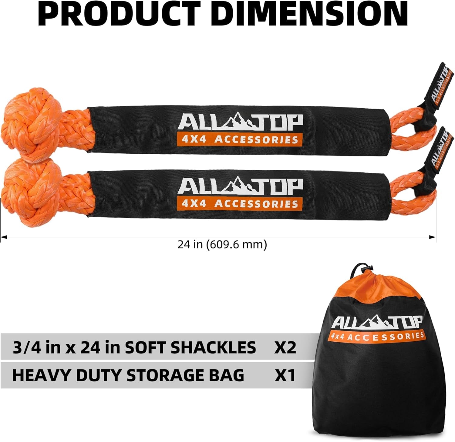 Pair of 4XNation synthetic soft shackle ropes, 3/4 inch x 24 inches, rated for 66,200 lbs, for off-road vehicle recovery.