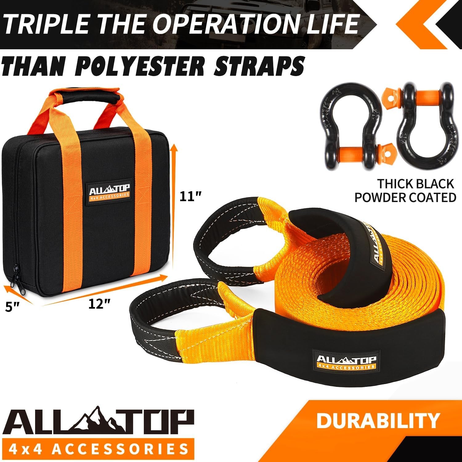 Extreme Duty Tow Strap Recovery Kit with 4-inch x 20ft nylon strap, heavy-duty D-ring shackles, and storage bag by 4XNation