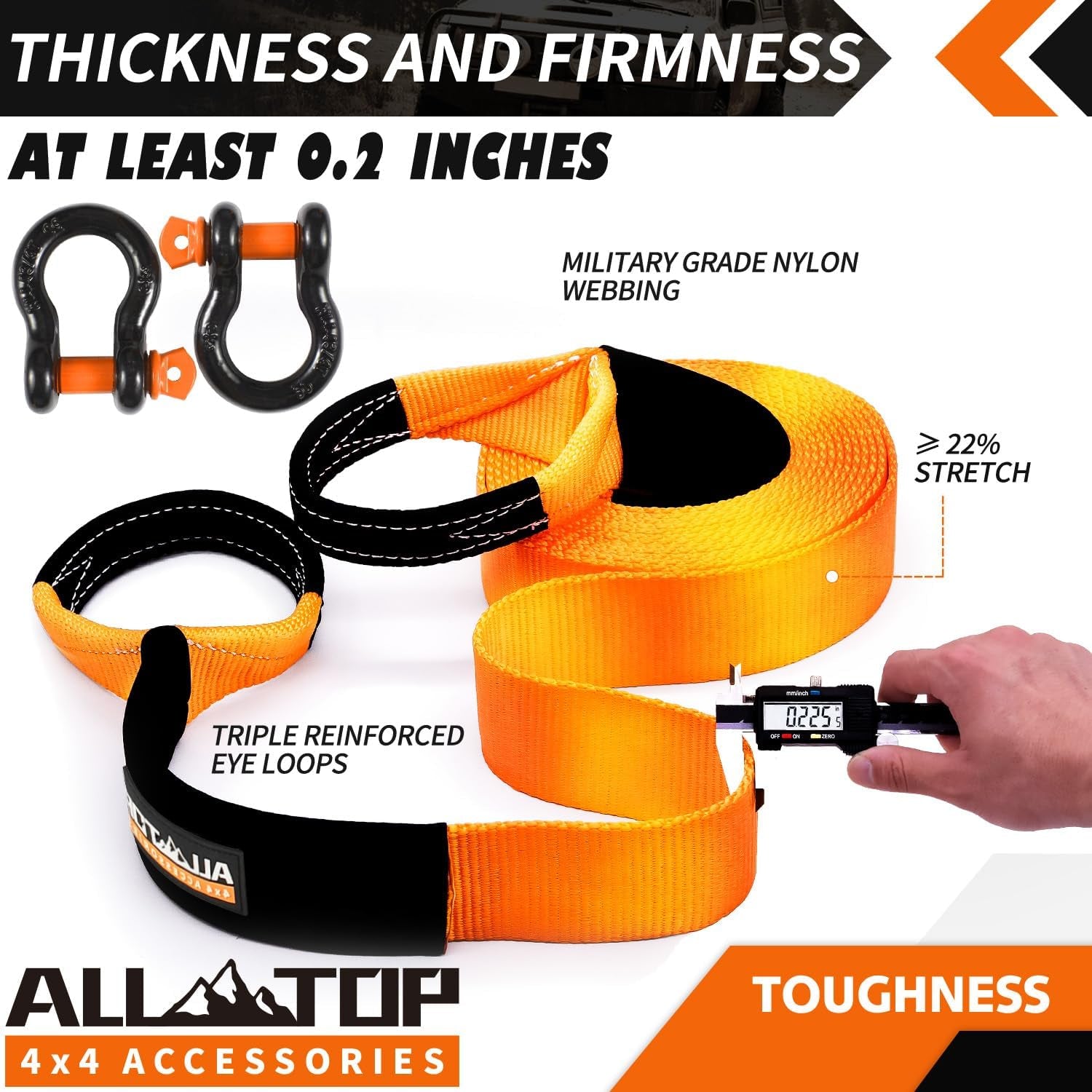 Extreme Duty Tow Strap Recovery Kit with 4-inch x 20ft nylon strap, D-ring shackles, and storage bag for vehicle recovery.