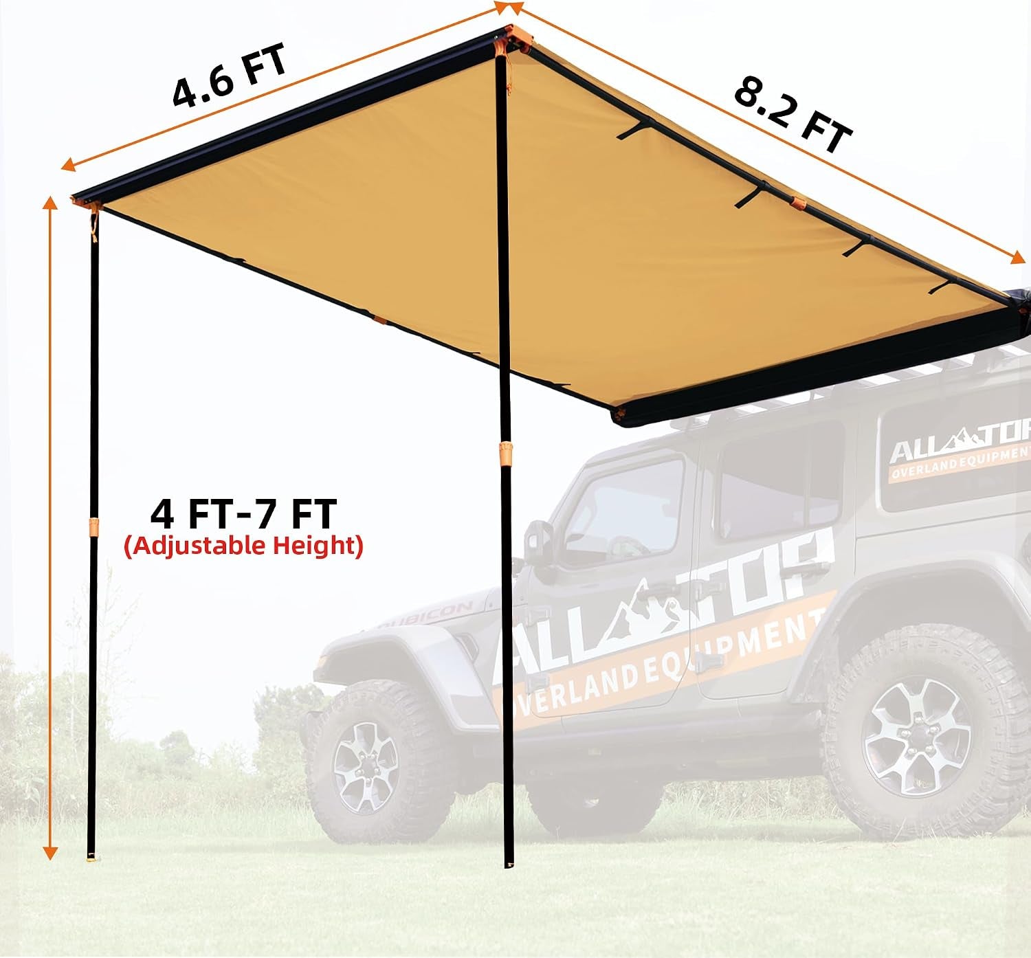 4XNation vehicle awning 4.6x8.2 ft roof rack pull-out sun shade, weatherproof UV50+ for camping and overland adventures.