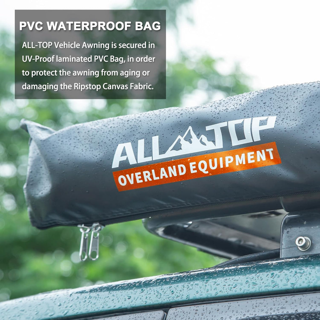 4XNation vehicle awning, 4.6x8.2 ft roof rack pull-out sun shade with UV50+ weatherproof design for camping and overland use.