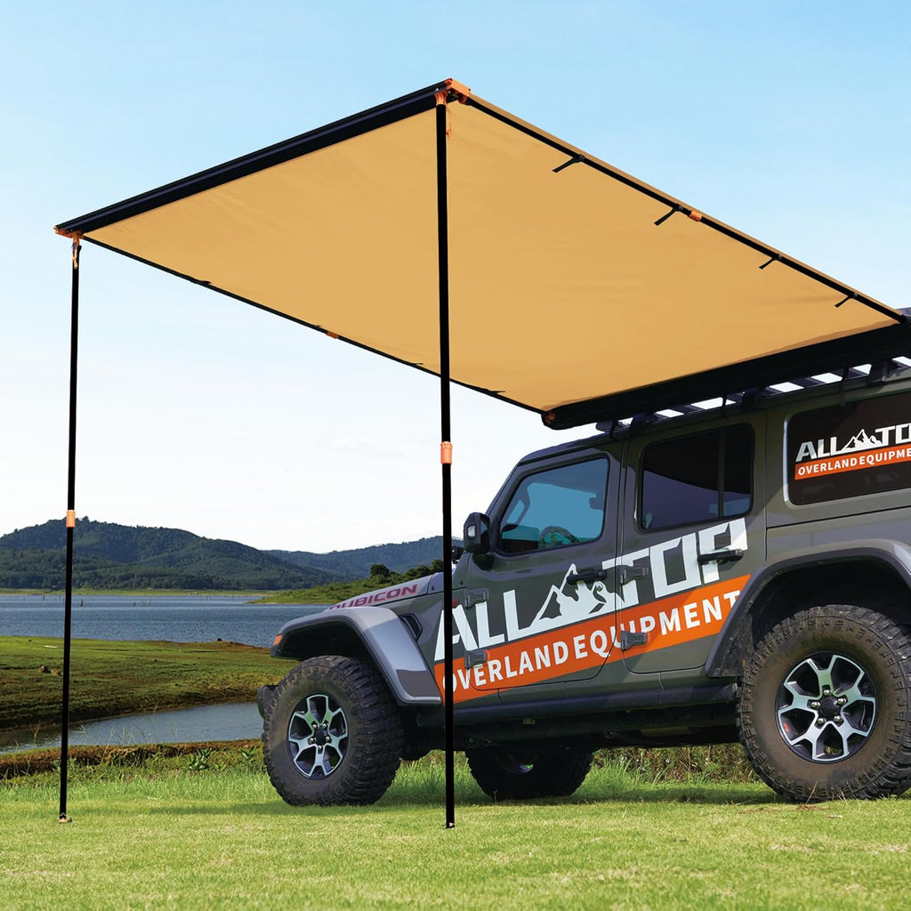 4XNation vehicle awning 4.6x8.2 ft roof rack pull-out sun shade UV50+ weatherproof camping and overland side awning with hardware