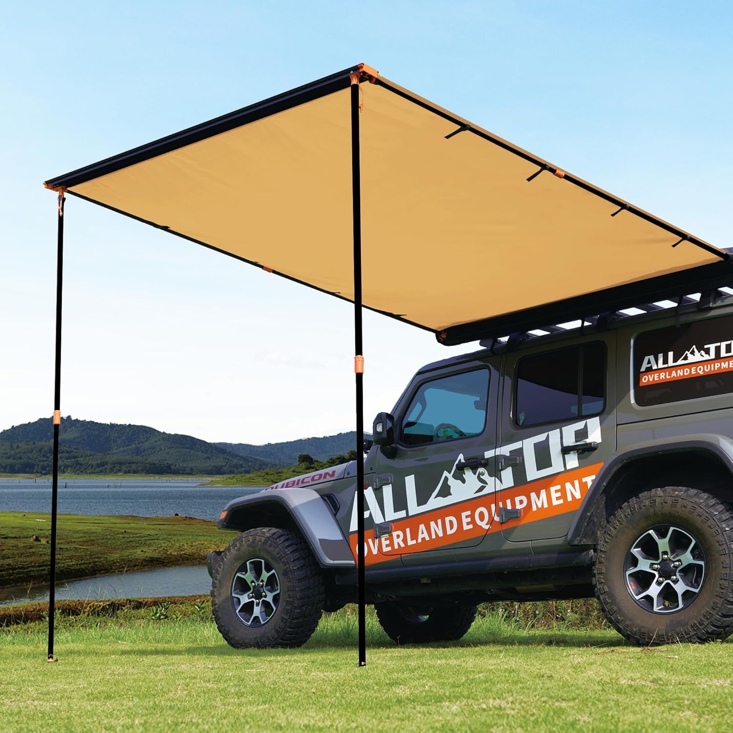 4XNation vehicle awning 4.6x8.2 ft roof rack pull-out sun shade UV50+ weatherproof camping and overland side awning with hardware