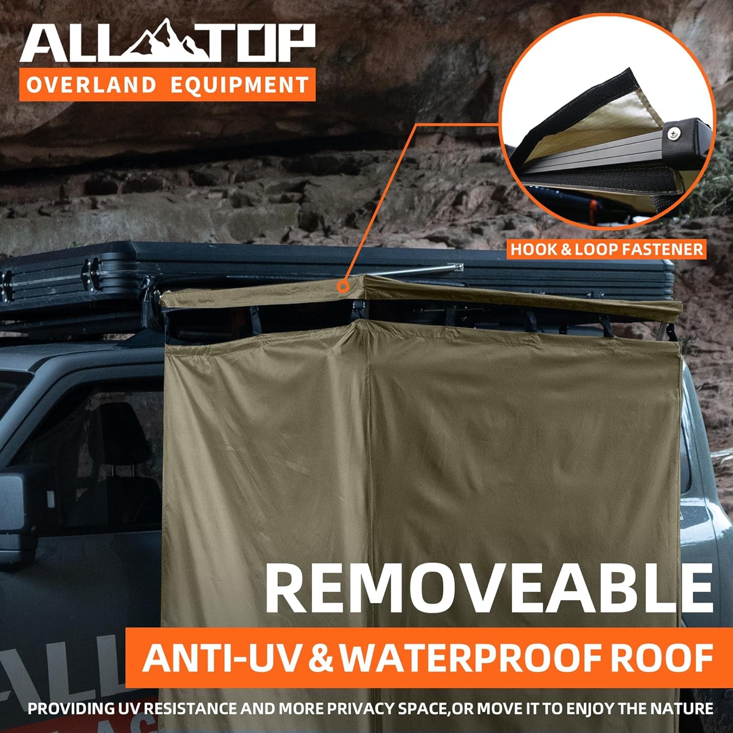 4XNation awning shower room with foldable floor mat, privacy shelter, roof, LED light, drain pipe, carside bathroom, 3.3ft x 3.3ft