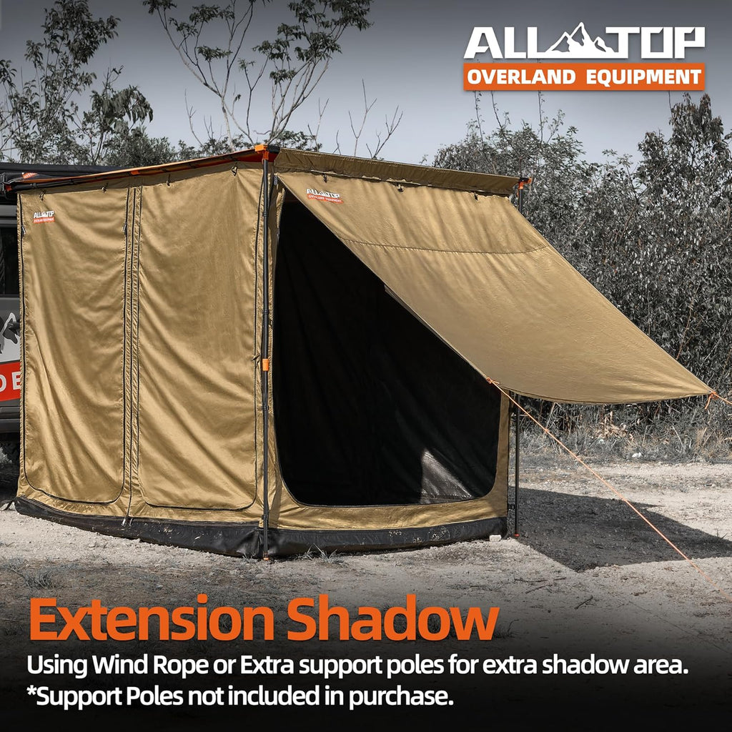 Black awning room with floor, rip-stop 210D Oxford fabric, bug-resistant mesh, waterproof sun shelter for overland camping by 4XNation.