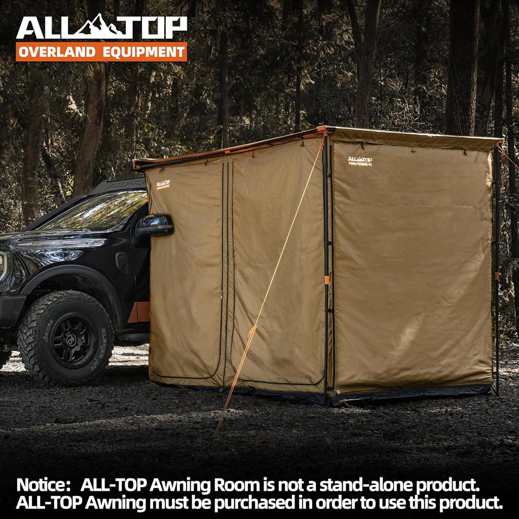 Black 4XNation awning room with floor, 8.2x10 ft rip-stop Oxford fabric, bug-resistant mesh, waterproof sun shelter for camping.