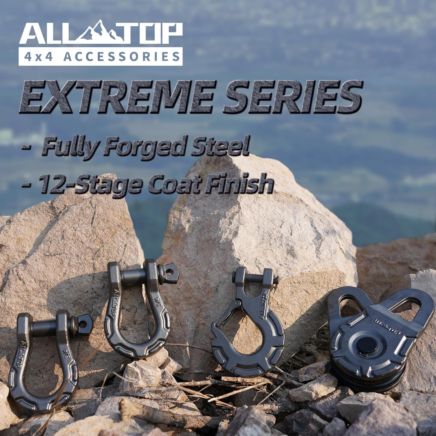 Forged 4XNation Snatch Block pulley system with 18-ton load capacity, E-coated for extreme recovery with synthetic rope or steel cable
