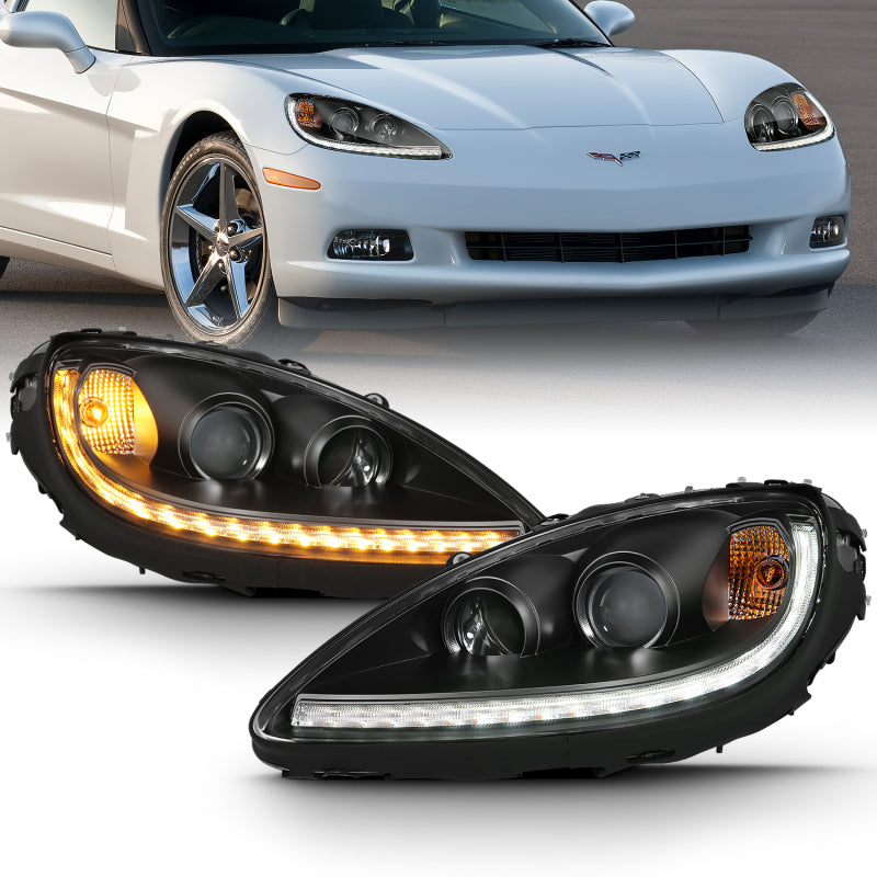 ANZO 2005-2013 Chevy Corvette Projector Plank Style Switchback H.L. Black Amber 121553