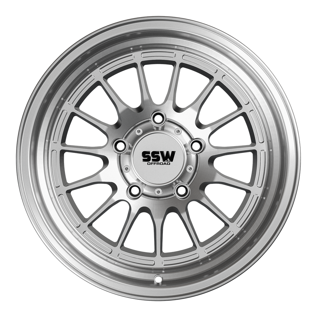 SSW Offroad Dakar 17x9 silver machined wheels with 5-lug pattern, designed for rugged off-road vehicles.