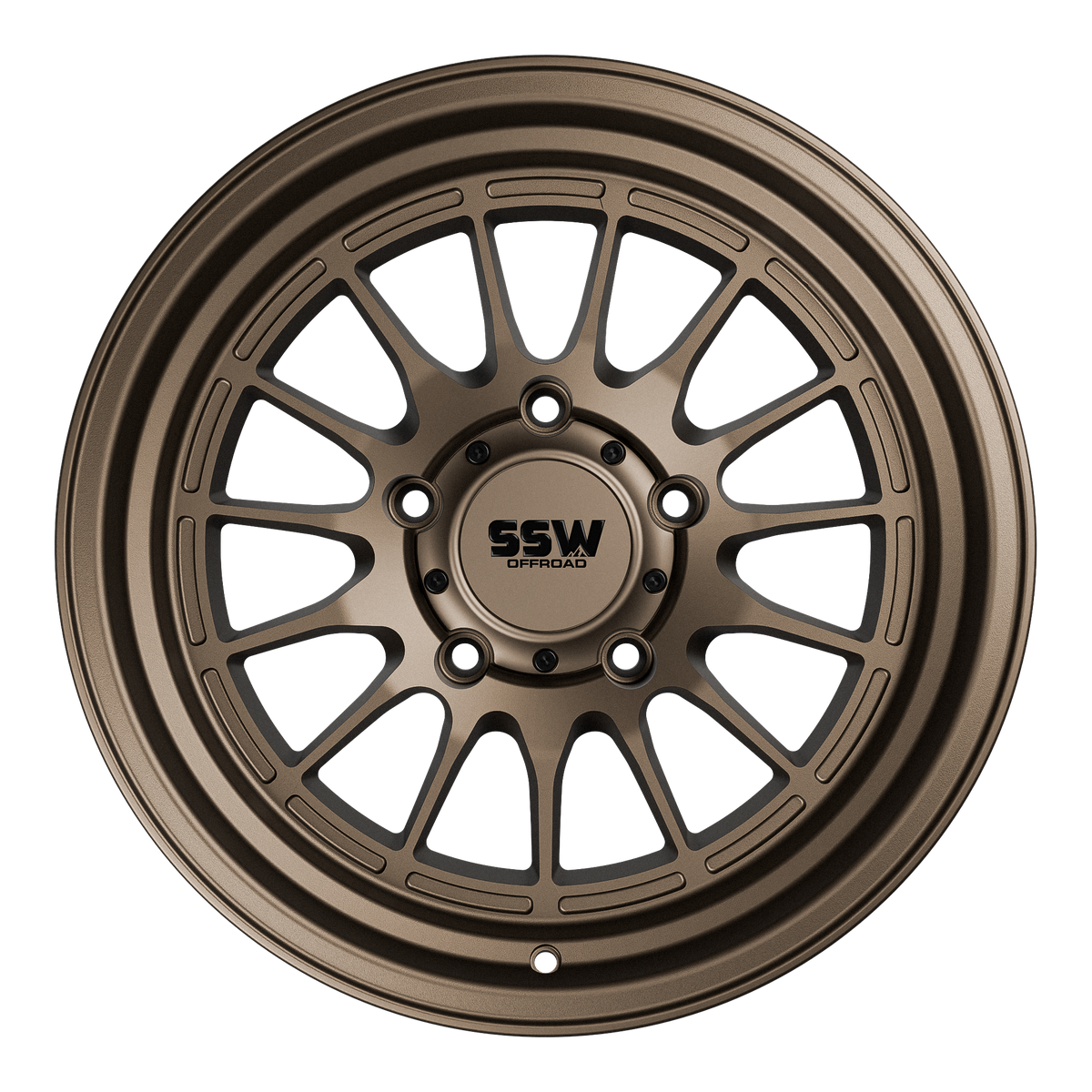 SSW Offroad Dakar matte bronze 17x9 wheel with 5-lug pattern, featuring a bold off-road tire mounted for rugged look.