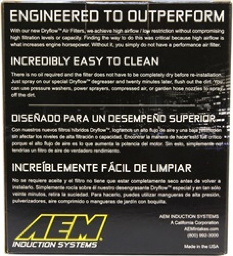 AEM Induction AEM 5.5in Base OD x 4.75in Top OD x 5in Height Conical DryFlow Air Filter 21-202DOSK