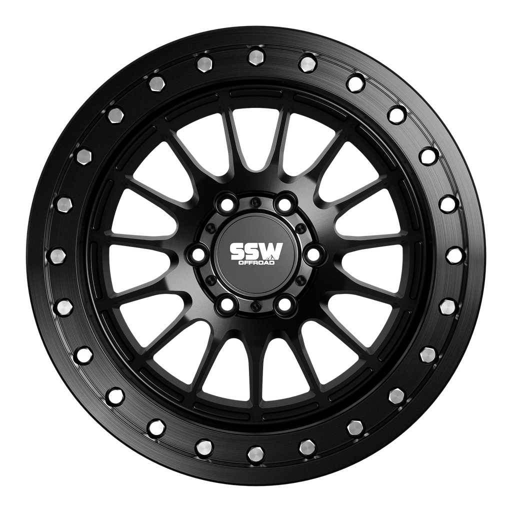 Matte black Beadlock Dakar rings for off-road wheels by SSW Offroad® showing six beadlock rings with rugged design.