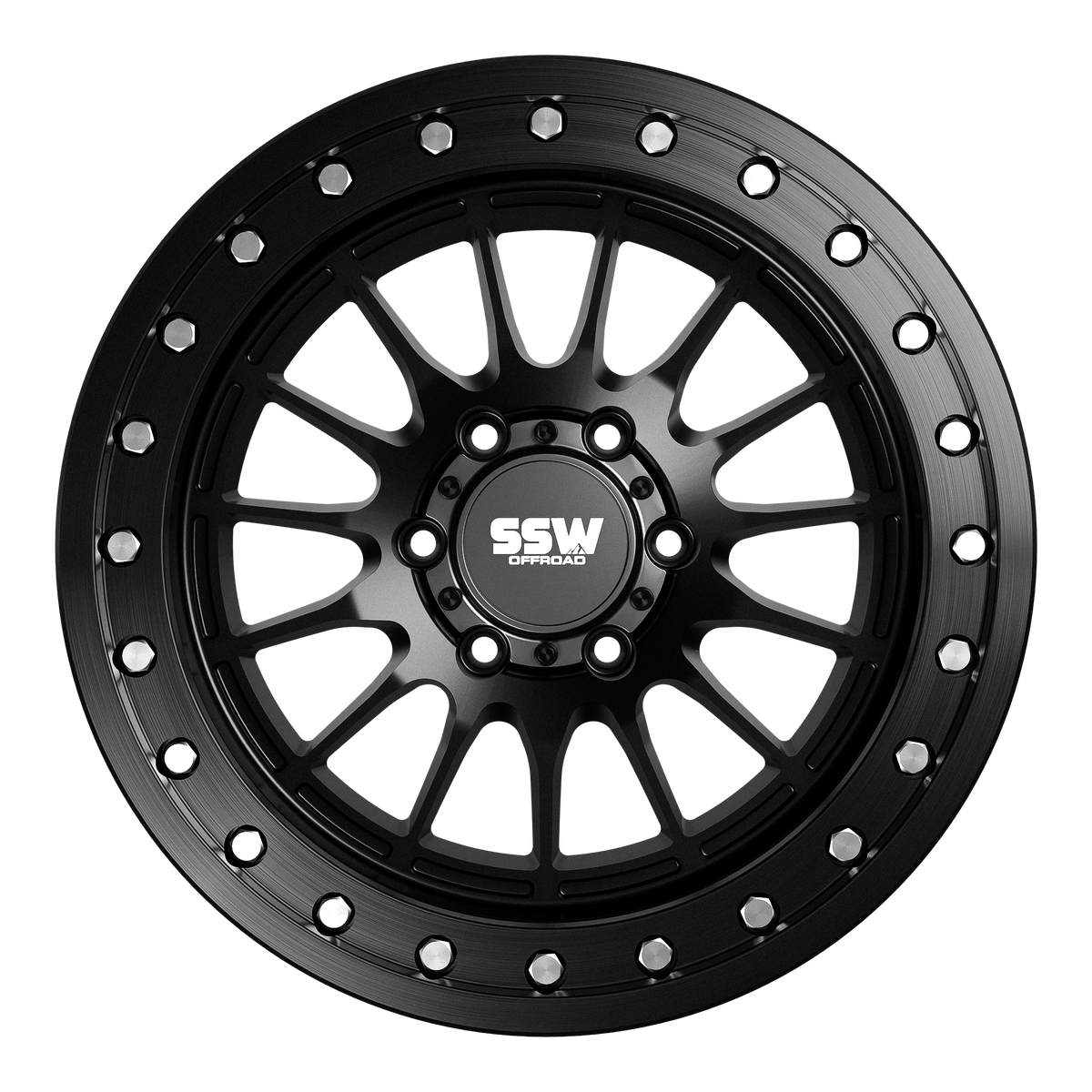 Matte black Beadlock Dakar rings for off-road wheels by SSW Offroad® showing six beadlock rings with rugged design.