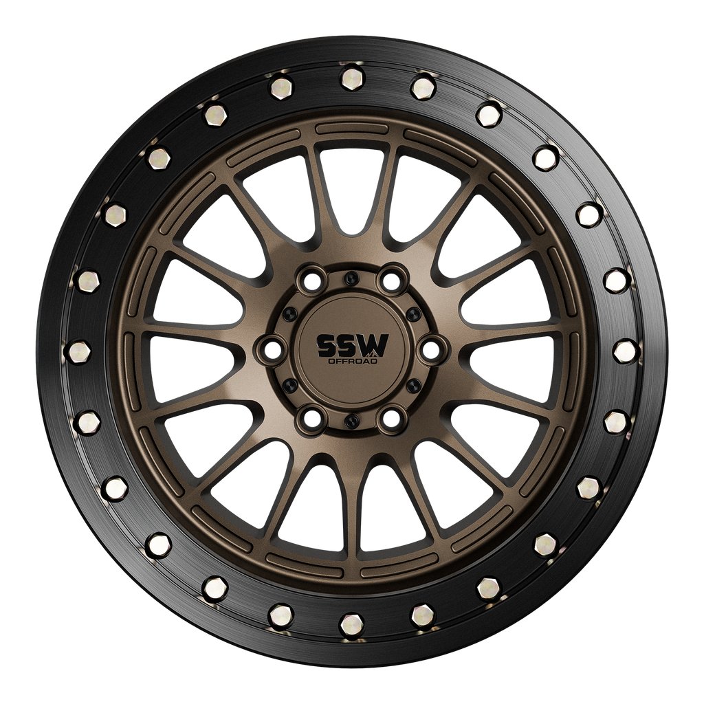 Matte bronze and black Beadlock Dakar Rings by SSW Offroad® for rugged off-road wheel enhancement.