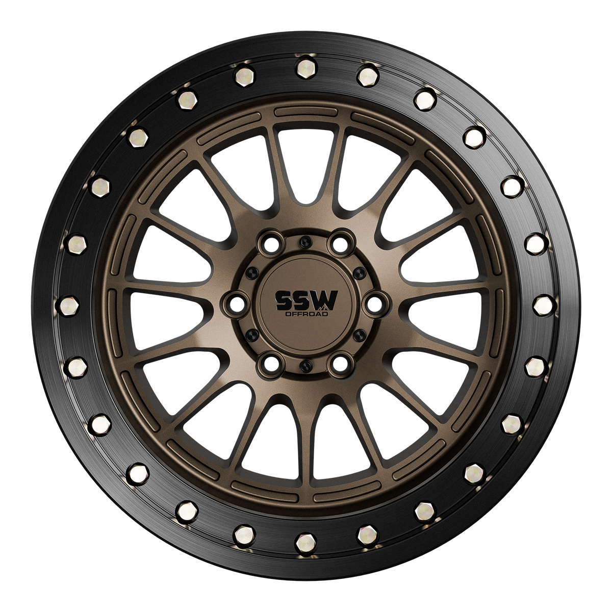 Matte bronze and black Beadlock Dakar Rings by SSW Offroad® for rugged off-road wheel enhancement.