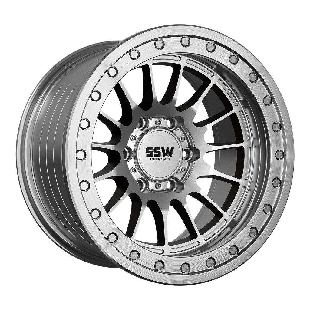 SSW Offroad Beadlock Dakar wheels in machined silver, 17x9.0 inches with -25 offset, featuring a rugged beadlock design.