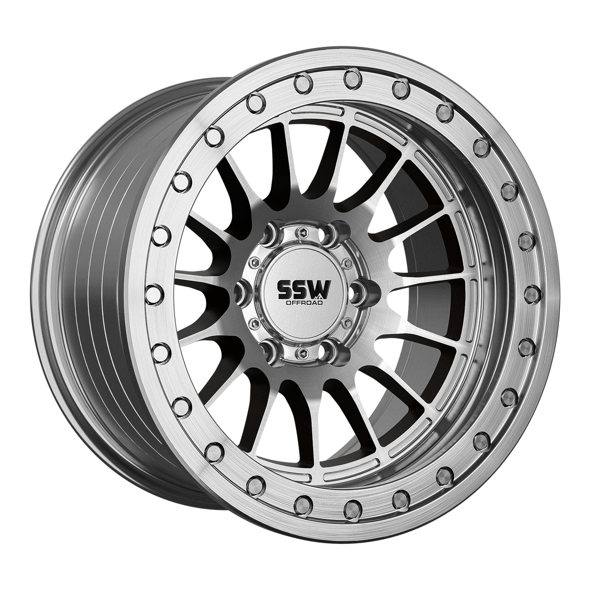 SSW Offroad Beadlock Dakar wheels in machined silver, 17x9.0 inches with -25 offset, featuring a rugged beadlock design.