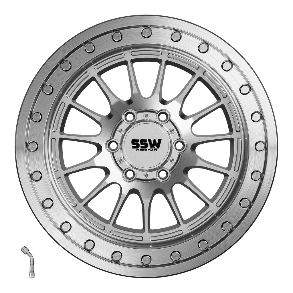 SSW Offroad beadlock Dakar wheel in machined silver, 17x9.0 inches with -25 offset, designed for off-road vehicles.