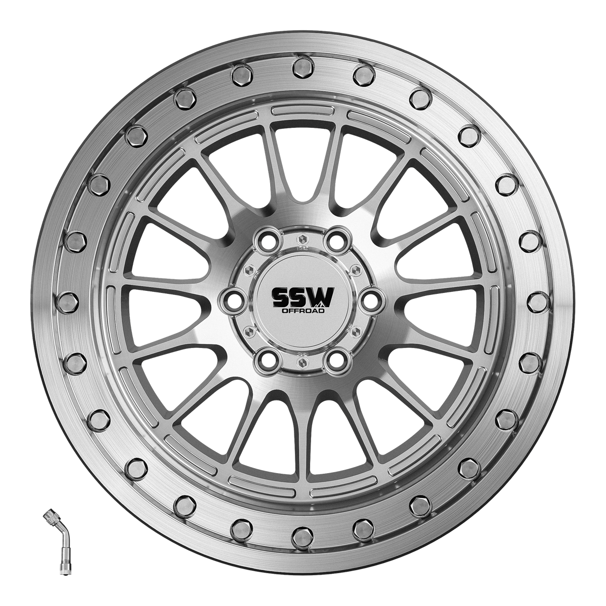 SSW Offroad beadlock Dakar wheel in machined silver, 17x9.0 inches with -25 offset, designed for off-road vehicles.