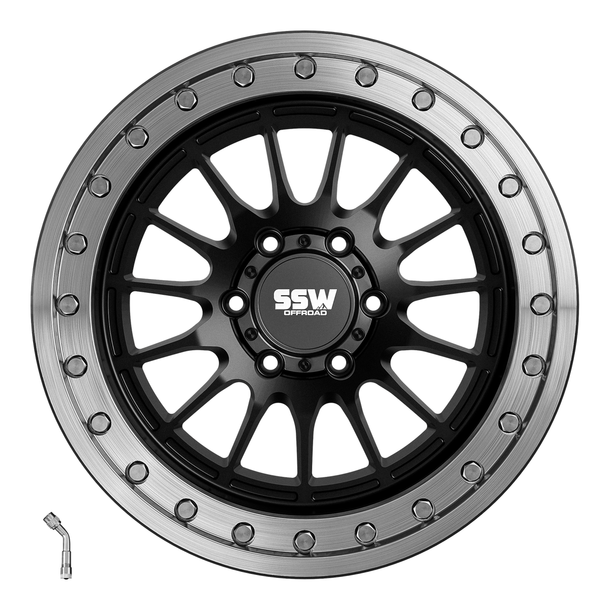 Matte black SSW Offroad Beadlock Dakar wheel, 17x9.0 inches with -25 offset, featuring rugged beadlock design.