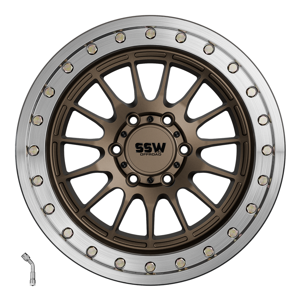 SSW Offroad beadlock Dakar wheels in matte bronze, 17x9 inches with -25 offset, featuring rugged design and beadlock rims.