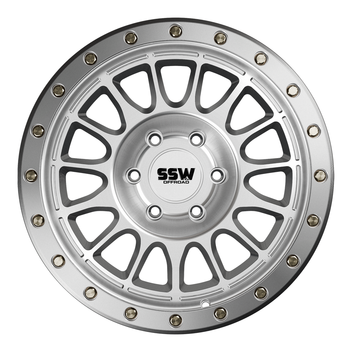 SSW Offroad Dakar Evo 17x9 silver machined alloy wheel with +0 offset, featuring a detailed spoke design.