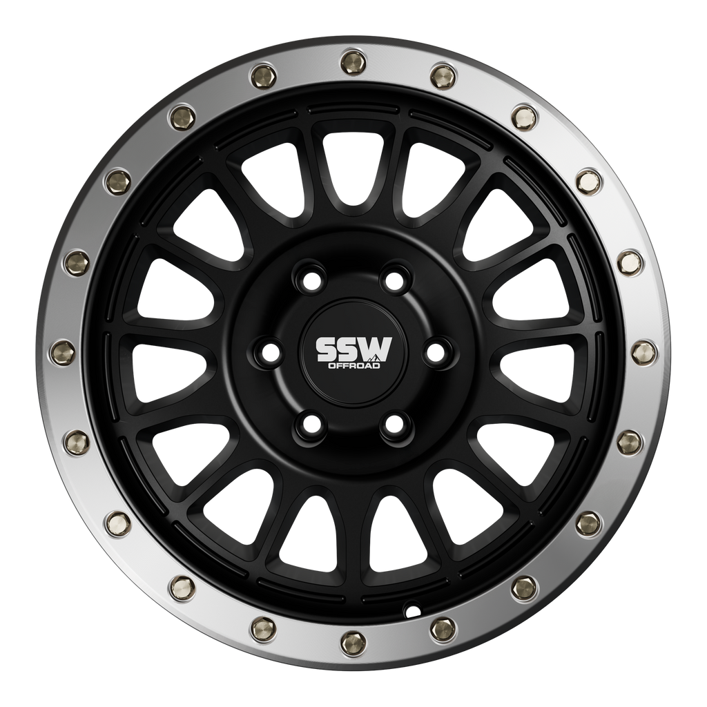 SSW Offroad Dakar Evo matte black 17x9 inch wheels with +25 offset, showcasing rugged off-road wheel design.