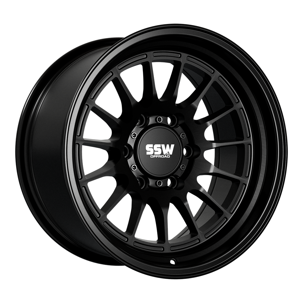 SSW Offroad Dakar matte black 17x9 inch wheels with +0 offset, featuring a rugged design suitable for off-road vehicles.
