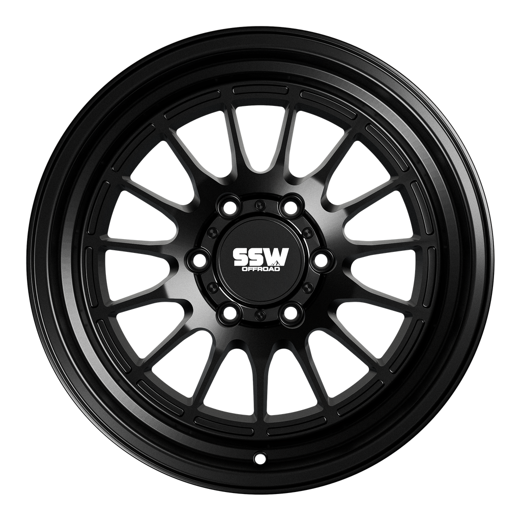 SSW Offroad Dakar matte black 17x9 wheel with -25 offset, featuring a rugged design ideal for off-road vehicles.