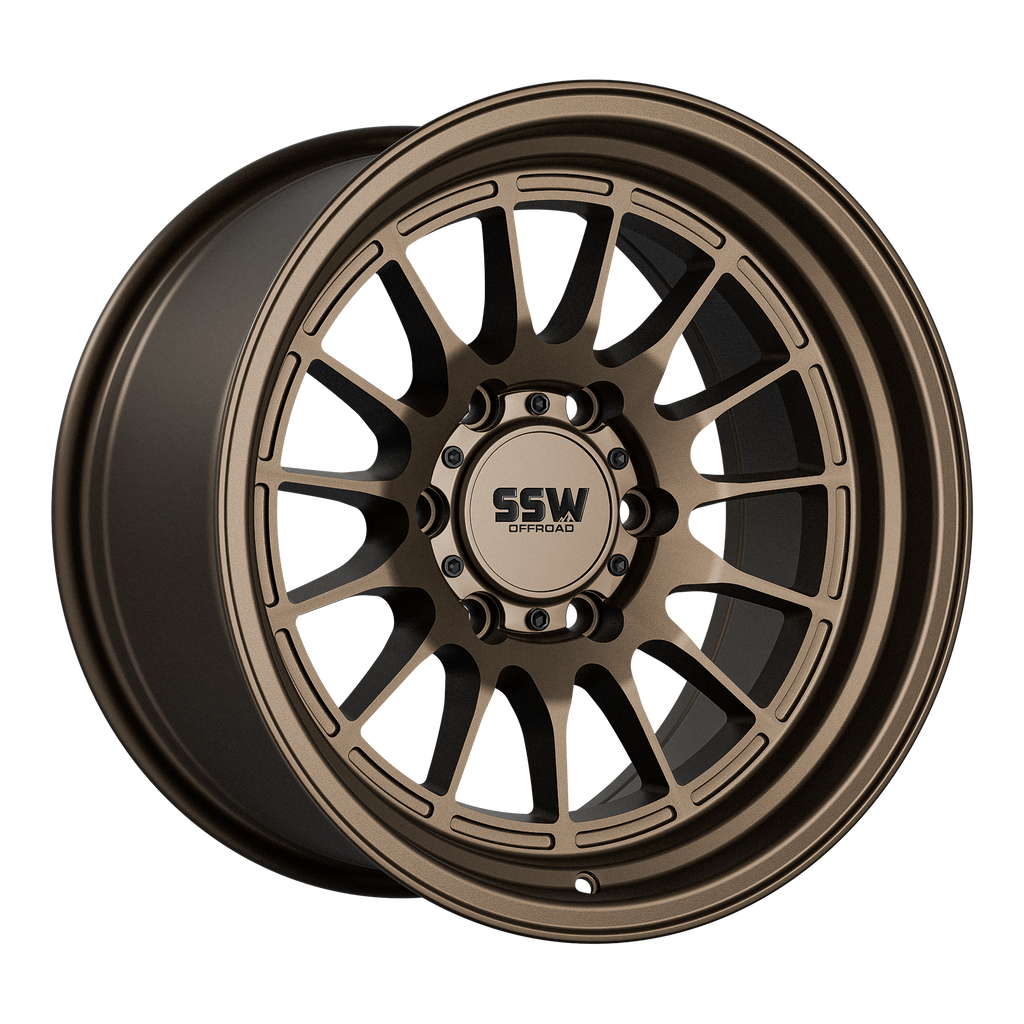 SSW Offroad Dakar matte bronze 17x9.0 inch wheels with -25 offset, featuring a rugged design for off-road vehicles.