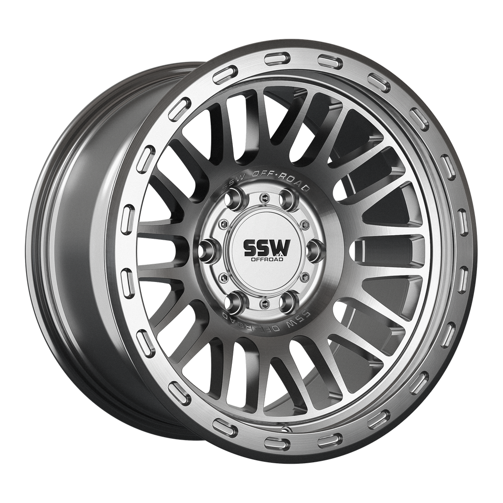 SSW Offroad Griffon wheel in machined silver finish, 17x9 inches with -25 offset, featuring a rugged multi-spoke design.