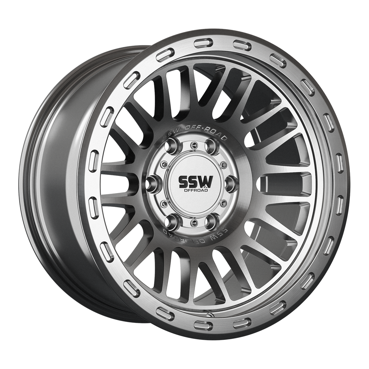SSW Offroad Griffon wheel in machined silver finish, 17x9 inches with -25 offset, featuring a rugged multi-spoke design.