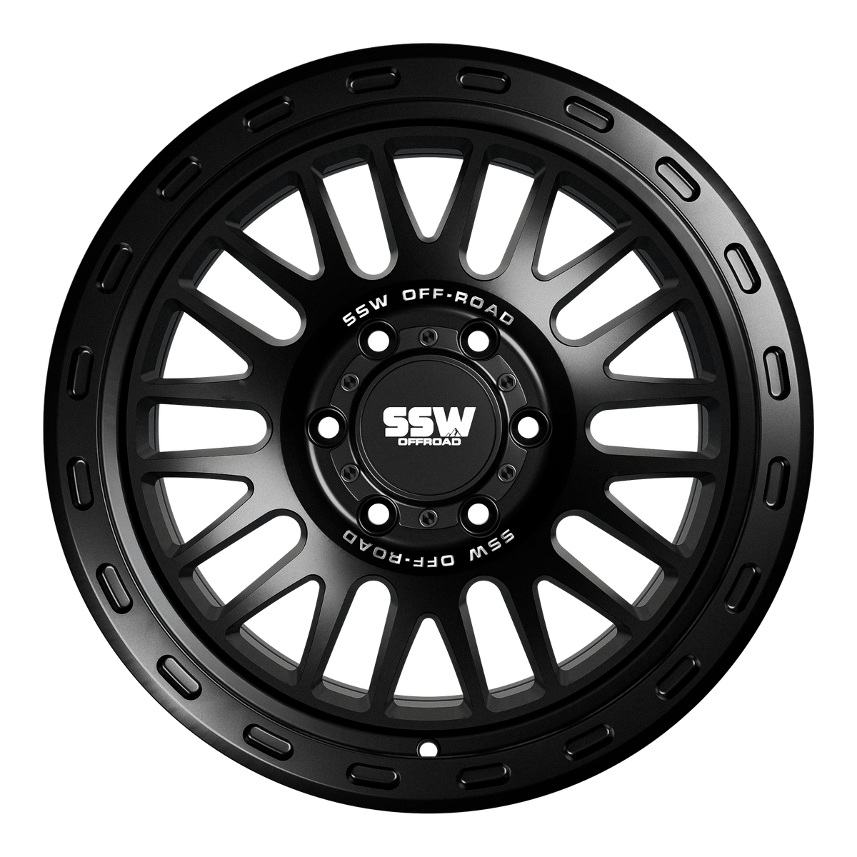 Matte black SSW Offroad Griffon 17x9 inch wheel with -25 offset, rugged design for off-road vehicles.