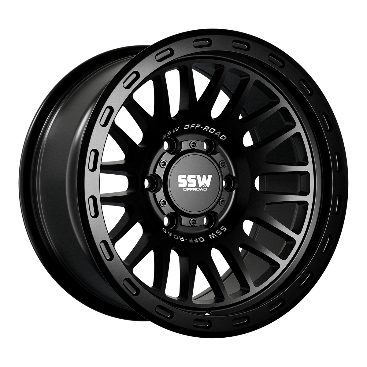 Matte black Griffon wheels by SSW Offroad, 17x9 inch, -25 offset, featuring rugged off-road design.
