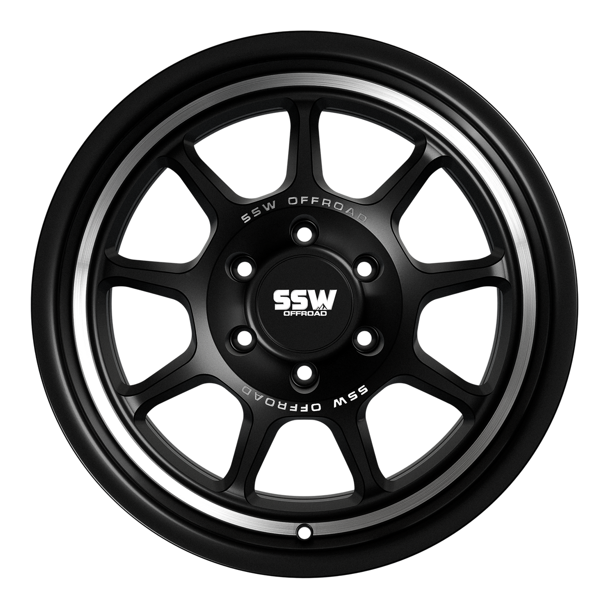 Matte black SSW Offroad Nova 17x9-inch wheel with -25 offset, featuring a machined face design.