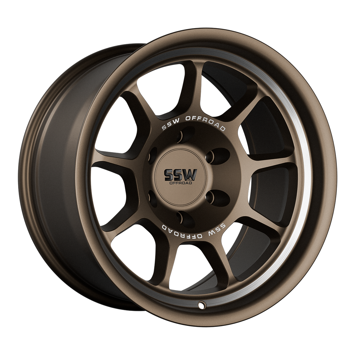 SSW Offroad Nova matte bronze 17x9 inch wheel with -25 offset, showcasing a machined bronze finish and rugged design.