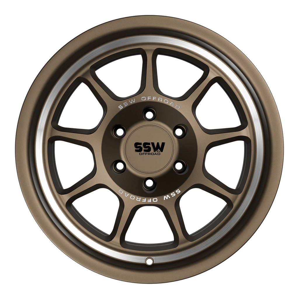 SSW Offroad Nova matte bronze 17x9 wheel with -25 offset, featuring a machined finish and rugged off-road design.
