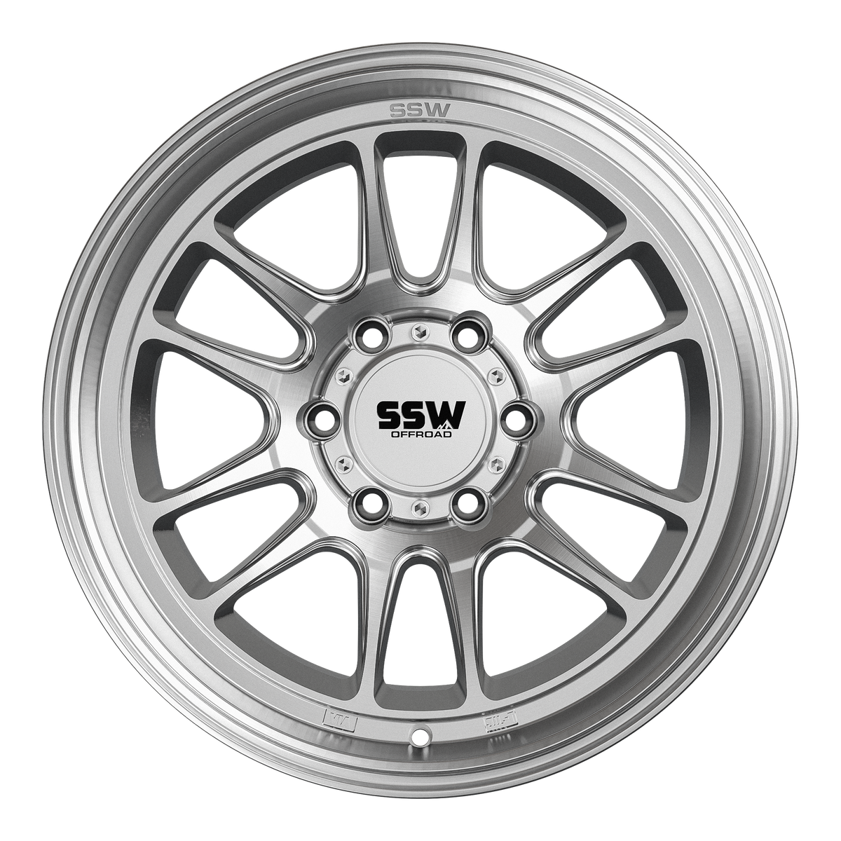 SSW Offroad Raptor wheels in machined silver finish, 17x9 inches with -12 offset, showcasing the sleek, satin silver design.