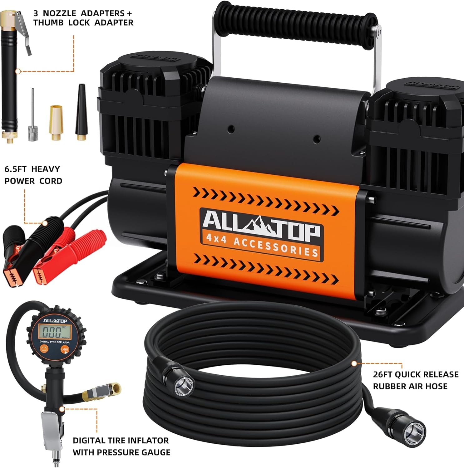 Dual Cylinder Air Compressor with Digital Pressure Gauge Tire Inflator Kit, 12V Portable Inflator 12.35Ft³/Min, Offroad Air Pump for Truck Tires, Heavy Duty Max 150 PSI for 4X4 Vehicle & RV
