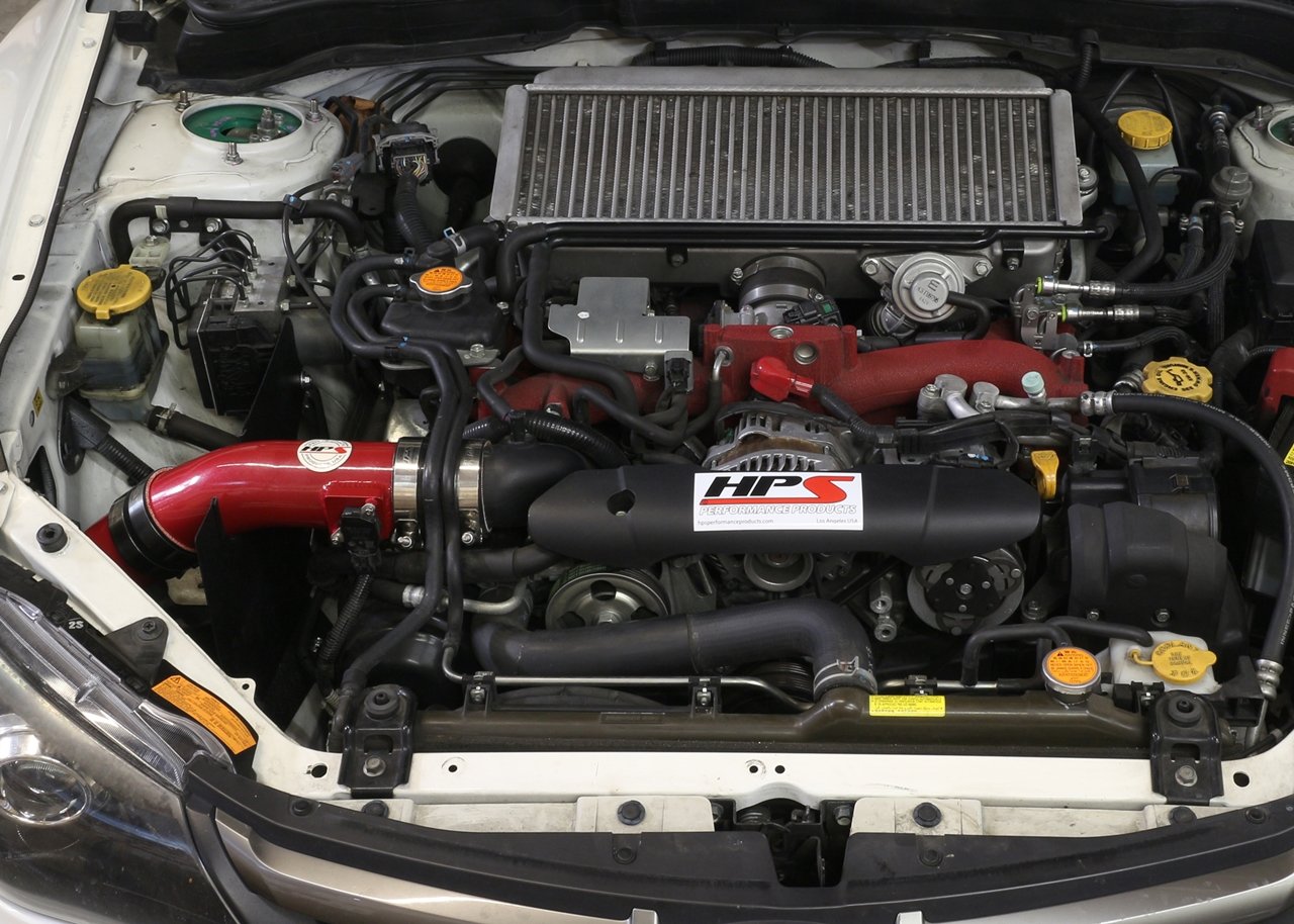 HPS Cold Air Intake Kit 2008-2014 Subaru WRX 2.5L Turbo, Converts to Shortram, Red